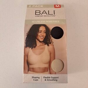 Bali Comfort Revolution Seamless Wirefree Bra 2 Pack Black Beige - Size MED